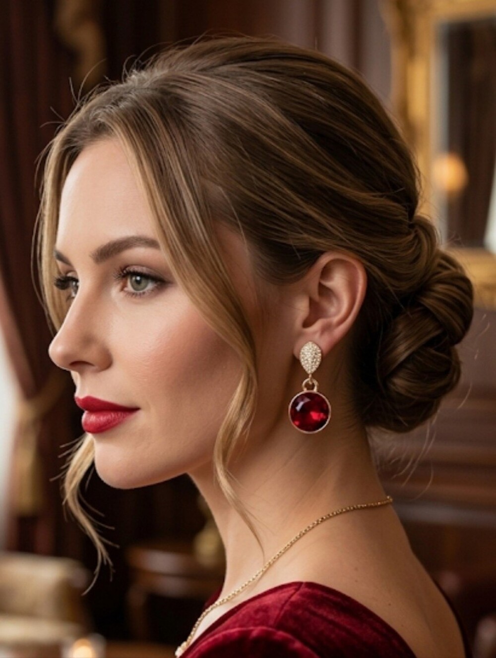 Gold and Red Crystal Drop Earrings - Elegant Women Jewelry